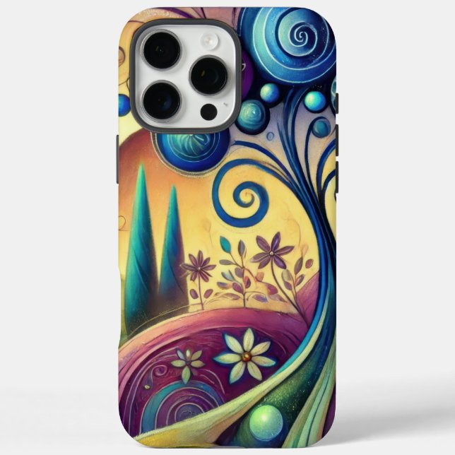 Whimsical Landscape with Swirling Trees and River Case-Mate iPhone Case (Back)