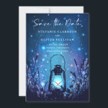Whimsical Lantern and Fireflies Blue Save The Date<br><div class="desc">Announce your wedding date with this customisable save the date card. It features a whimsical scene of a vintage lantern and fireflies. This whimsical save the date announcement is perfect for any wedding theme or season.</div>