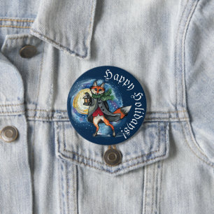 Whimsical Lantern Fox in the Snow-Holiday 7.5 Cm Round Badge