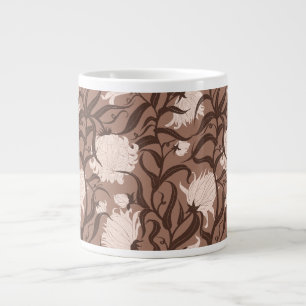 Whimsical large flowers brown vintage coffee mug