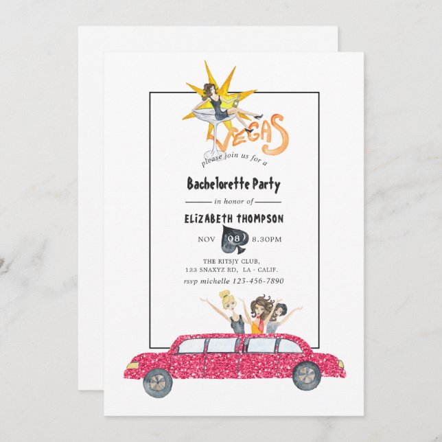 Whimsical Las Vegas Bachelorette Party Invitation (Front/Back)