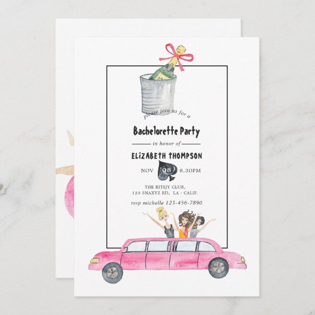 Whimsical Las Vegas Bachelorette Party Invitation (Front/Back)