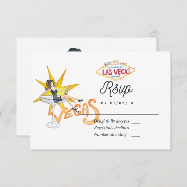 Whimsical Las Vegas Wedding RSVP Card (Front/Back)