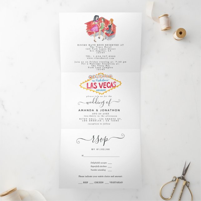 Whimsical Las Vegas Wedding Tri-Fold Invitation (Inside)