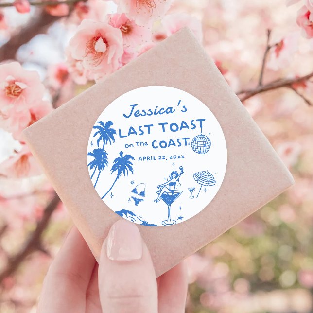 Whimsical Last Toast Coast Beach Bachelorette Classic Round Sticker (Creator Uploaded)