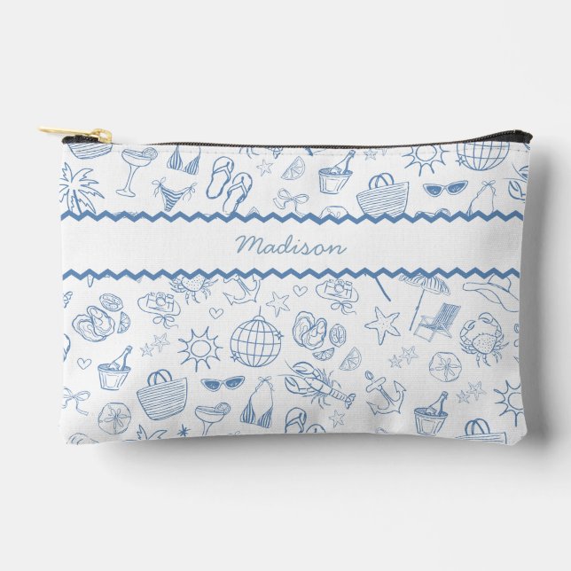Whimsical Last Toast On The Coast Blue Accessory Pouch (Front)