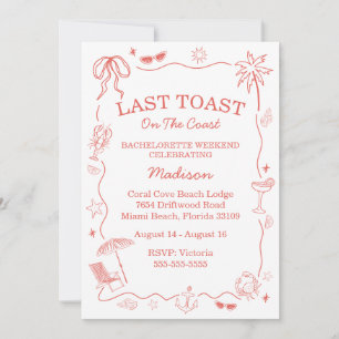 Whimsical Last Toast On The Coast Coral Invitation