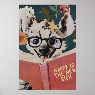 Whimsical Laughing Hyena Reading Book Art Print