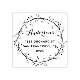 Whimsical Laurel Wreath Custom Return Address Rubber Stamp