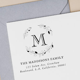 Whimsical Laurel Wreath Monogram Return Address Rubber Stamp