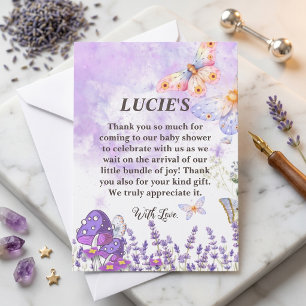 Whimsical Lavender Butterfly Floral Baby Shower  Thank You Card
