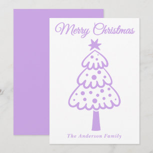 Whimsical Lavender Hand Drawn Christmas Tree Holiday Card