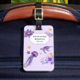 Whimsical Lavender Sea Life "If Lost at Sea" Perso Luggage Tag
