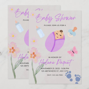 Whimsical Lavender Watercolor Baby Shower Invitati Invitation