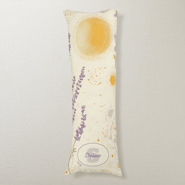 Whimsical Lavender & Yellow Floral Pattern Body Cushion (Front Vertical)