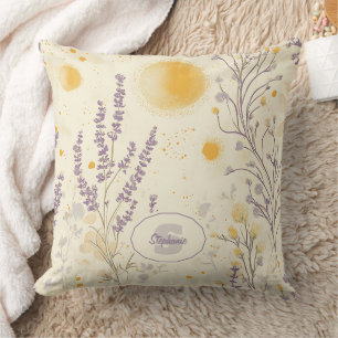 Whimsical Lavender & Yellow Floral Pattern Cushion
