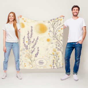 Whimsical Lavender & Yellow Floral Pattern Fleece Blanket