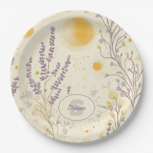 Whimsical Lavender & Yellow Floral Pattern Paper Plate