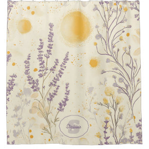 Whimsical Lavender & Yellow Floral Pattern Shower Curtain