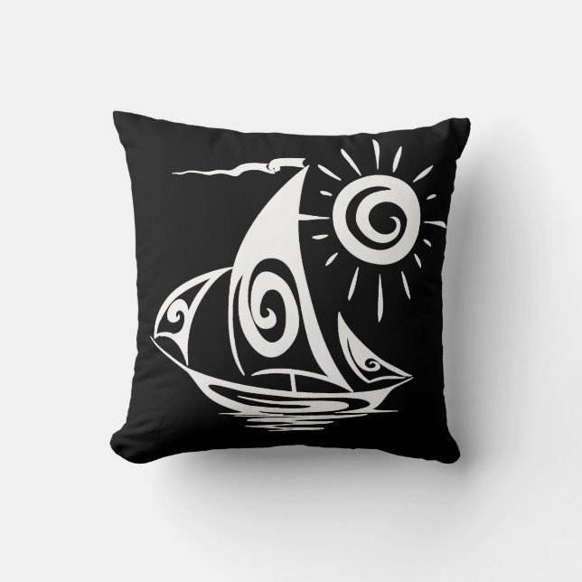 Whimsical Lazy Sailboat Cushion (Front)