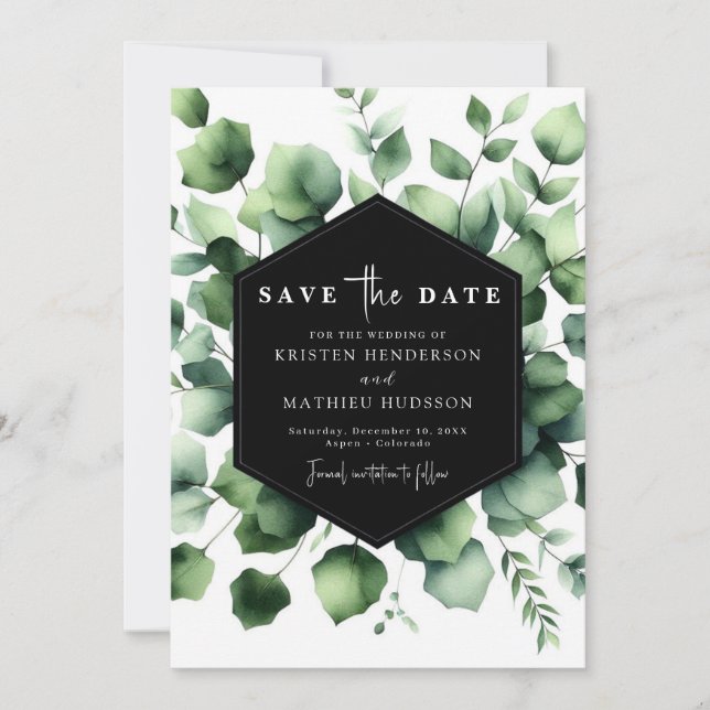 Whimsical Leaf Eucalyptus Digital Wedding  Save The Date (Front)