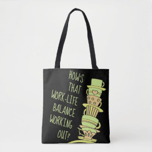 Whimsical Leaning Stack of Pastel Coffee Cups Tote Bag