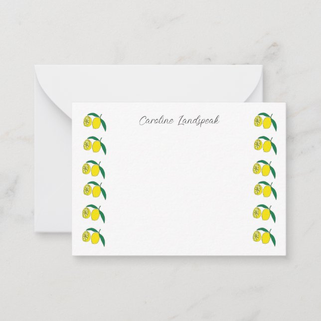 Whimsical Lemon Fruit Border Custom Name Card (Front)