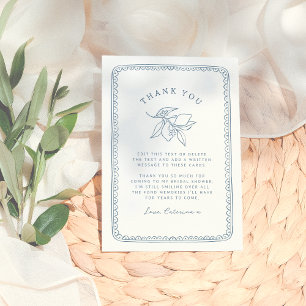 Whimsical Lemon Illustration   Blue Bridal Shower Thank You Card