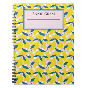 Whimsical Lemons & Blue Leaves Notebook