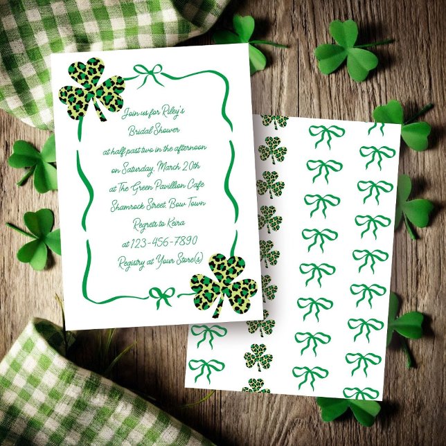 Whimsical Leopard Print Shamrock Bridal Shower Invitation (Creator Uploaded)