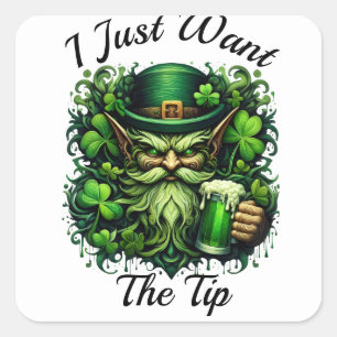 Whimsical Leprechaun Drinking A Frothy Beer Square Sticker
