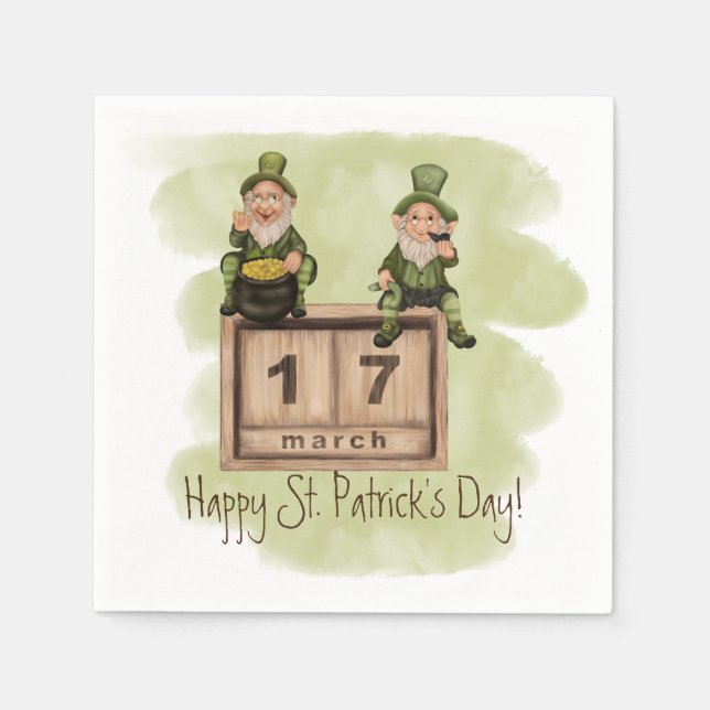 Whimsical Leprechauns St. Patrick's Day Napkin (Front)