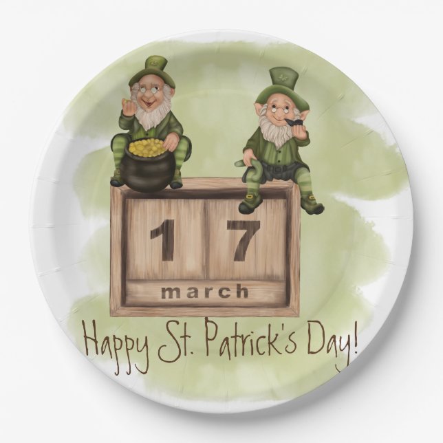 Whimsical Leprechauns St. Patrick's Day Paper Plate (Front)