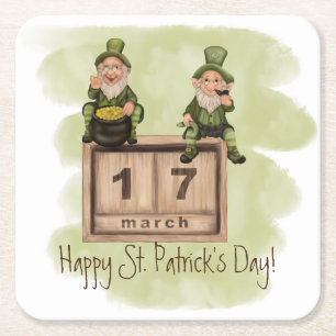 Whimsical Leprechauns St. Patrick's Day Square Paper Coaster