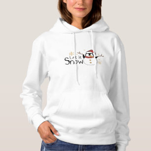 Whimsical Let It Snow Penguin Snowman   Christmas Hoodie