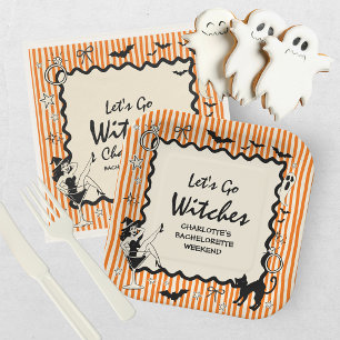 Whimsical Let's Go Witches Halloween Bachelorette Paper Plate