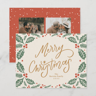 Whimsical Lettered Christmas Holly Holiday Card