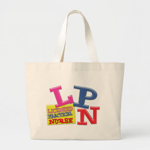 WHIMSICAL LETTERS LPN LICENSED PRACTICAL NURSE LARGE TOTE BAG