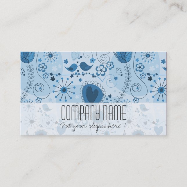 Whimsical Light Blue Floral Elegant Event Planner Business Card (Front)