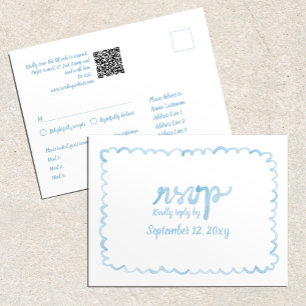 Whimsical Light Blue QR Code Meal Choices RSVP Postcard