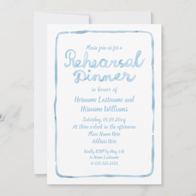 Whimsical Light Blue Simple Frame Rehearsal Dinner Invitation (Front)