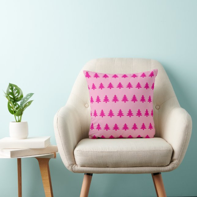Whimsical Light Pink and Hot Pink Christmas Trees Cushion (Chair)