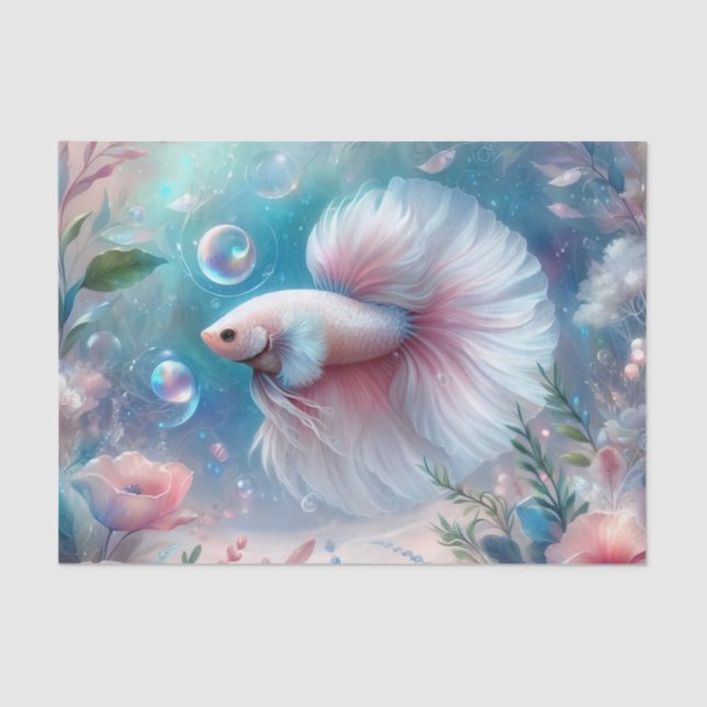 Whimsical Light Pink Betta Fish Decoupage Tissue Paper (Front)