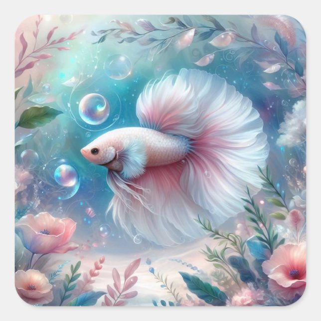 Whimsical Light Pink Betta Fish Square Sticker (Front)