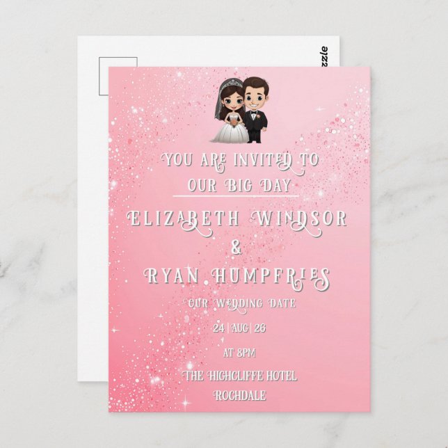 "Whimsical Light Pink Wedding Invitations Sparkles (Front/Back)