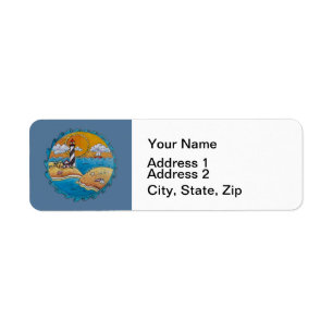 Whimsical Lighthouse Beach Scene Coastal Folk Art Return Address Label