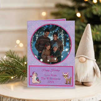 Whimsical Lilac Holiday Photo Folded Holiday Card