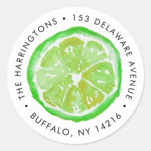 Whimsical Lime Green Citrus Slice Return Address Classic Round Sticker