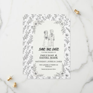 Whimsical Line Art Floral Save the Date