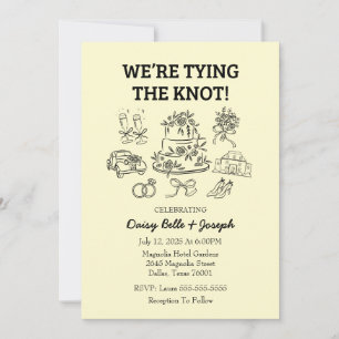 Whimsical Line Art Wedding Yellow Invitation